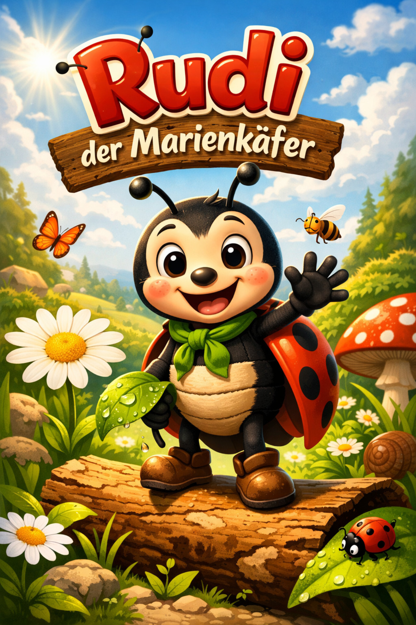 Rudi der Marienkäfer auf einer Blumenwiese